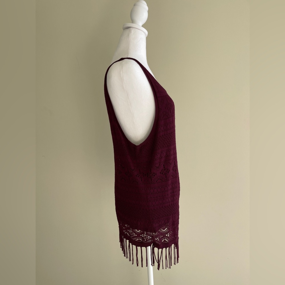 White House Black Market Cabernet Fringe Hem Tank - Picture 6 of 8